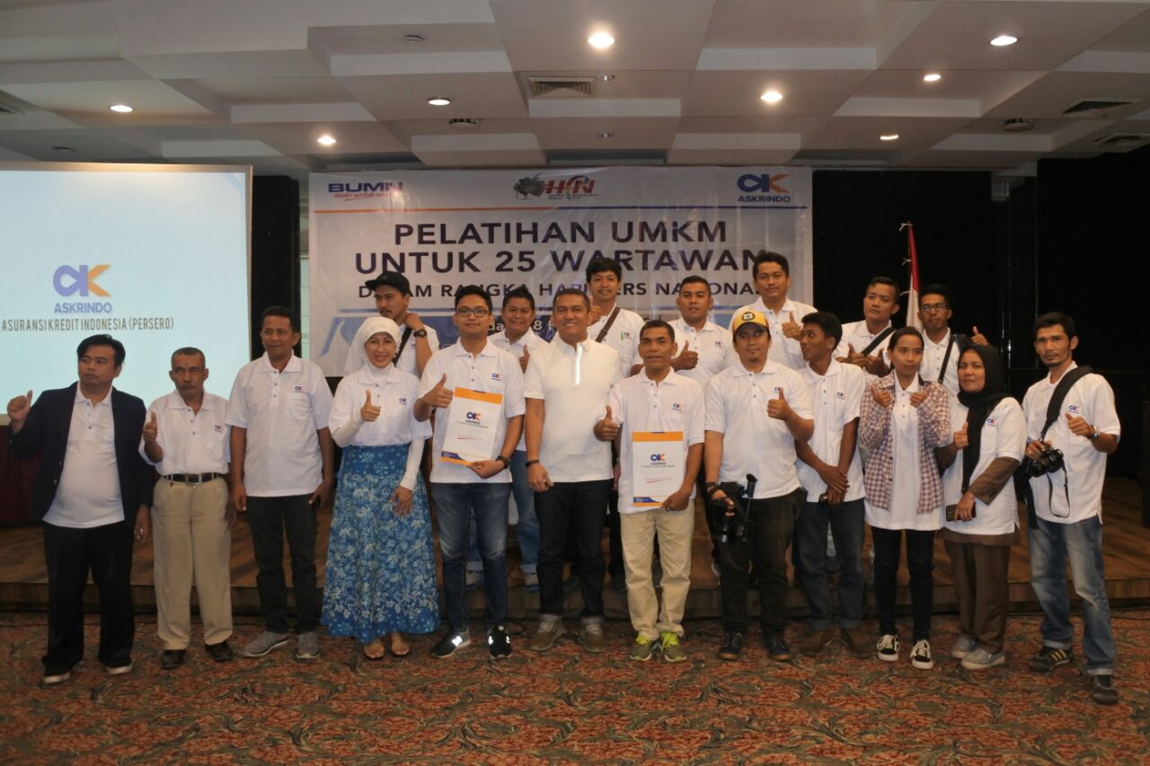 Pelatihan UMKM Wartawan Sumatera Barat oleh Askrindo Cabang Padang di Pangeran Beach Hotel, Kota Padang, Kamis (8/2/2018).